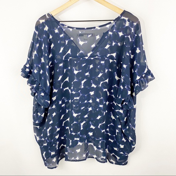 LC Lauren Conrad V Neck Blouse Blue Extra Large - Picture 2 of 14